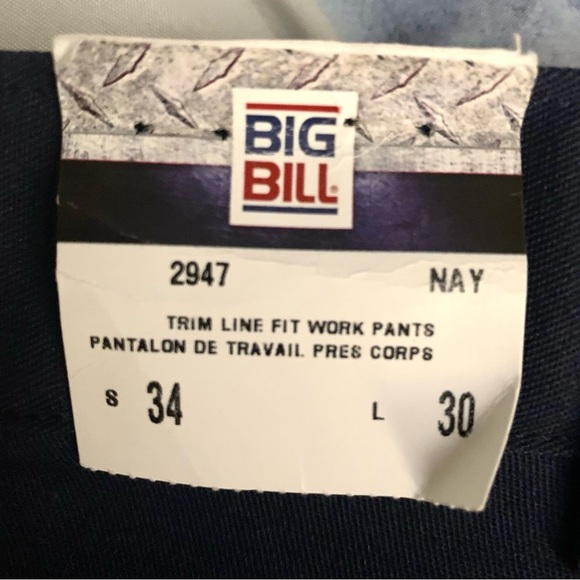 BIG BILL NWT Work Pant Men's 34x30 Trim Fit Navy Low Rise Stain Release Tech - Picture 5 of 6